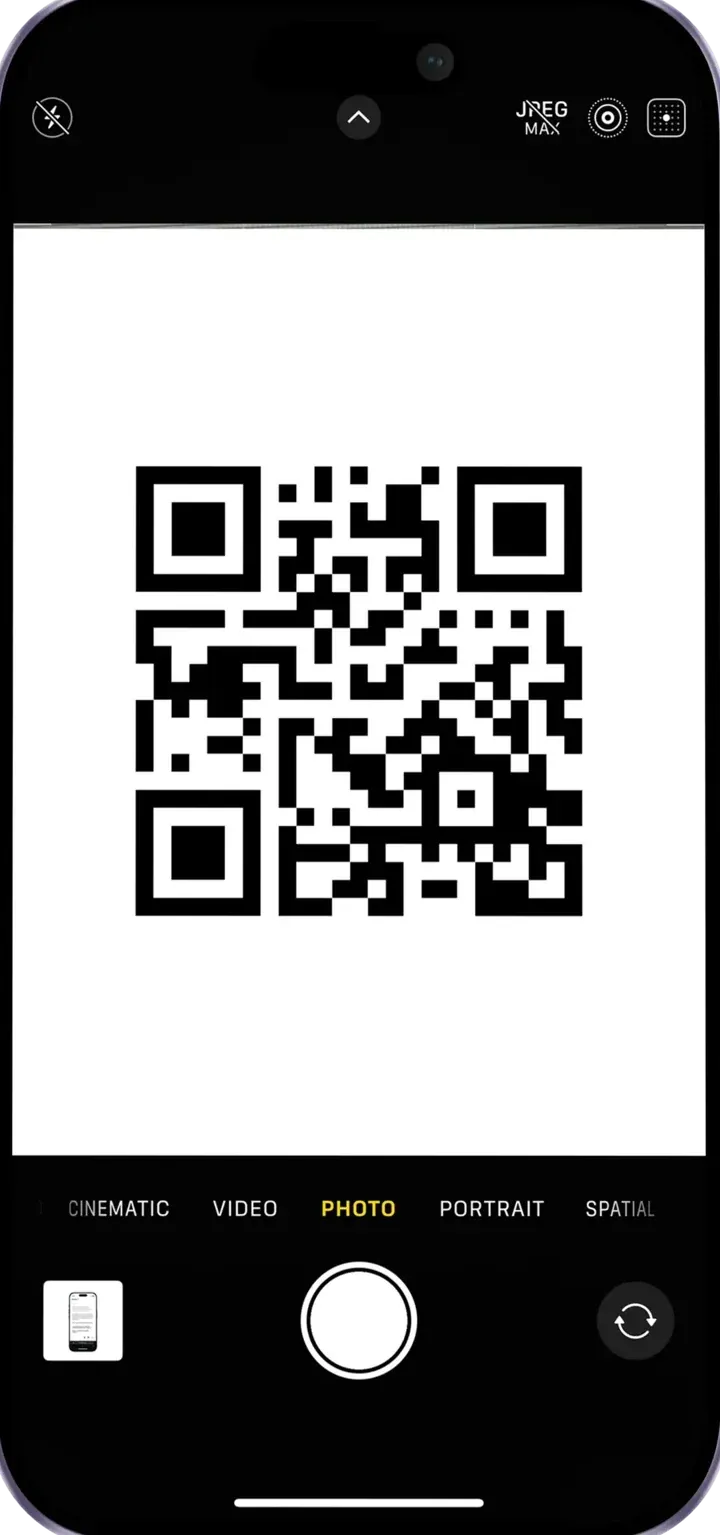 Camera app scanning the event QR